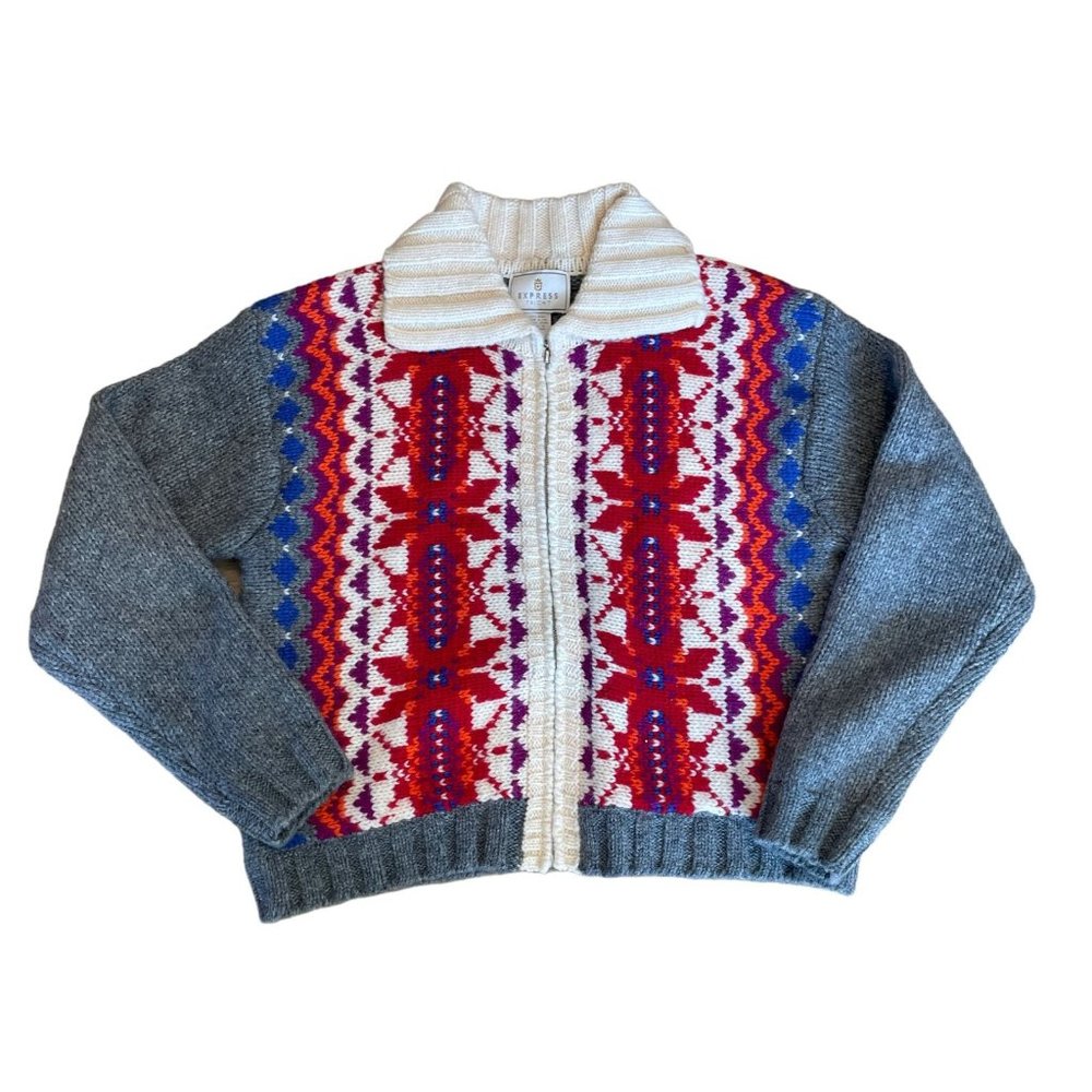Vintage Express Tricot Sweater Size Large Wool Cottagecore Fair Isle